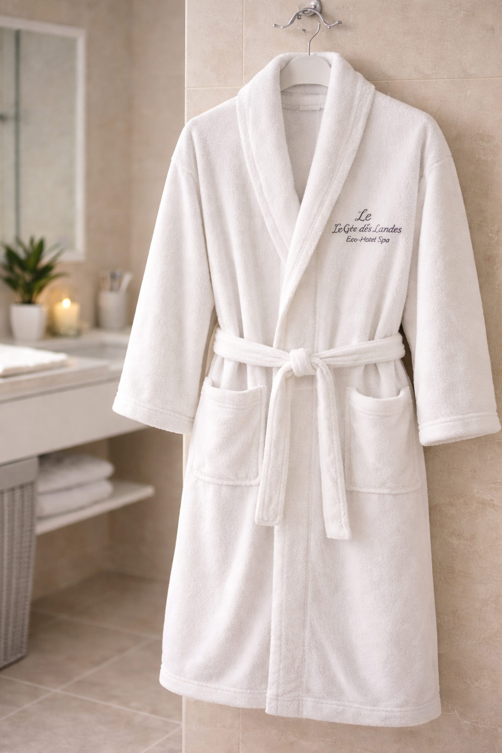 Peignoir blanc 100% coton éponge- Qualité hôtellerie & Spa