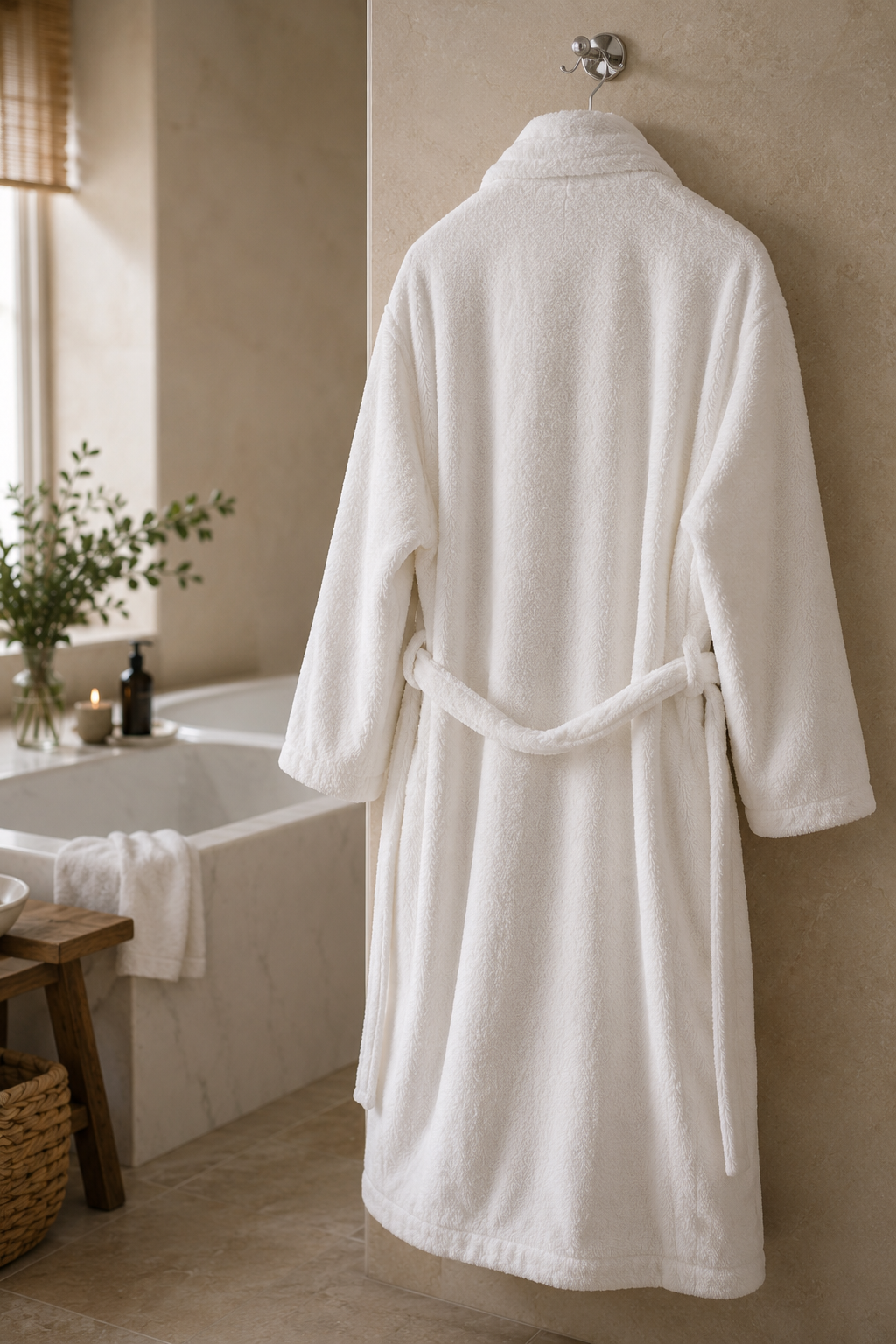 Peignoir blanc 100% coton éponge- Qualité hôtellerie & Spa